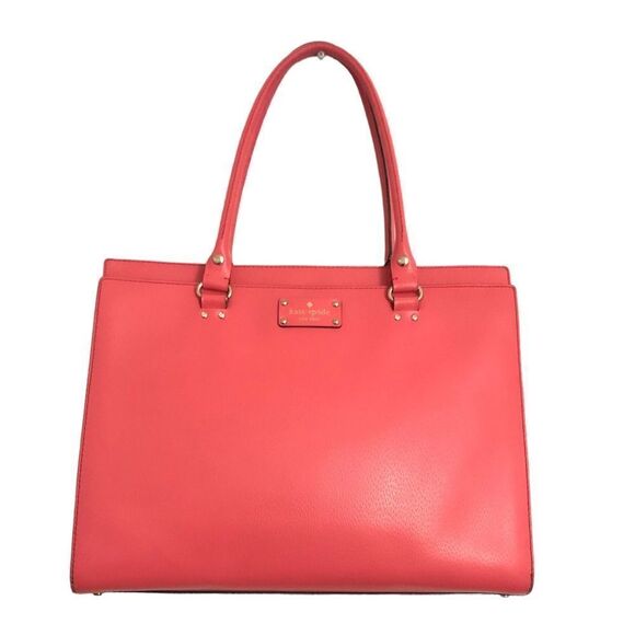 Kate Spade New York Wellesley Flamingo Coral Pink Leather Large Tote Handbag - Picture 1 of 9